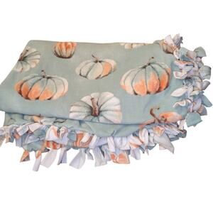 Hand Tied Fall  Blanket with Pumpkins and Leaves Double Sided 60"x50"